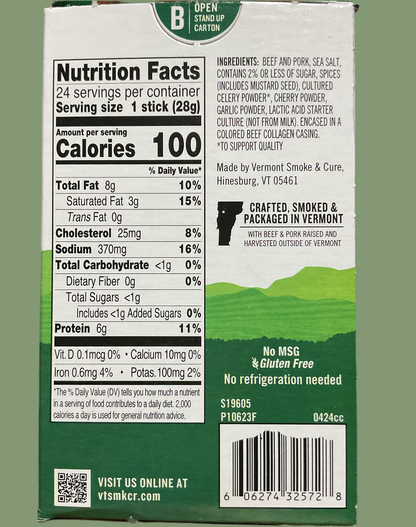 Vermont Smoke and Cure Beef/Pork Sticks
